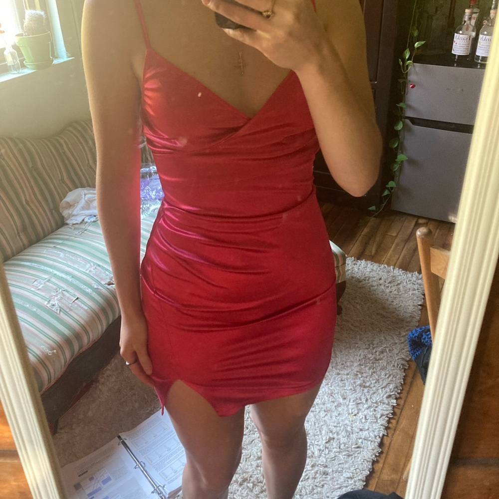 Hot pink satin mini dress size small